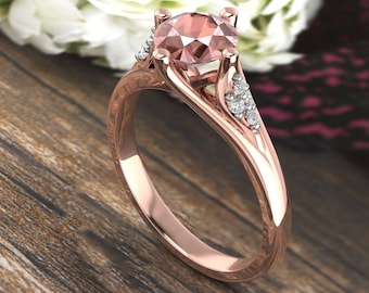 Natural Morganite & Diamond  Engagement Ring In 14k Rose Gold  Gem1620