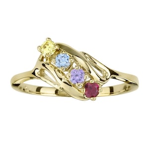 1 2 3 4 or 5  Birthstones Personalized Simple  Mother&#39;s Ring Solid 10k or 14k White, Yellow Gold Custom Family Jewelry ST21400