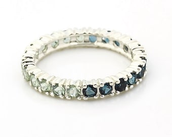 Natural London Blue Topaz and Green Sapphire  ETERNITY BAND  IN 14KT white gold - Gem730