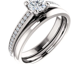 1/2ct  5mm Forever One (GHI) Moissanite Solid 14K White Gold   Engagement  Ring Set - ST233226-1226 &233240