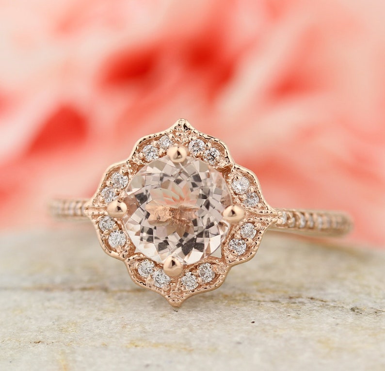 AAA Morganite Engagement Ring Diamond Wedding Ring Vintage - Etsy