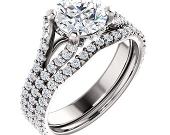1 CT Round Forever One (GHI) Moissanite Solid 14K White Gold Diamond Halo Engagement  Ring Set  - ST233105