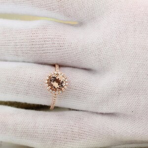 Natural Morganite Ring Set, Diamond Halo Morganite Engagement Ring in 14k Roes gold, 7mm gemstone - Gem1203 image 8
