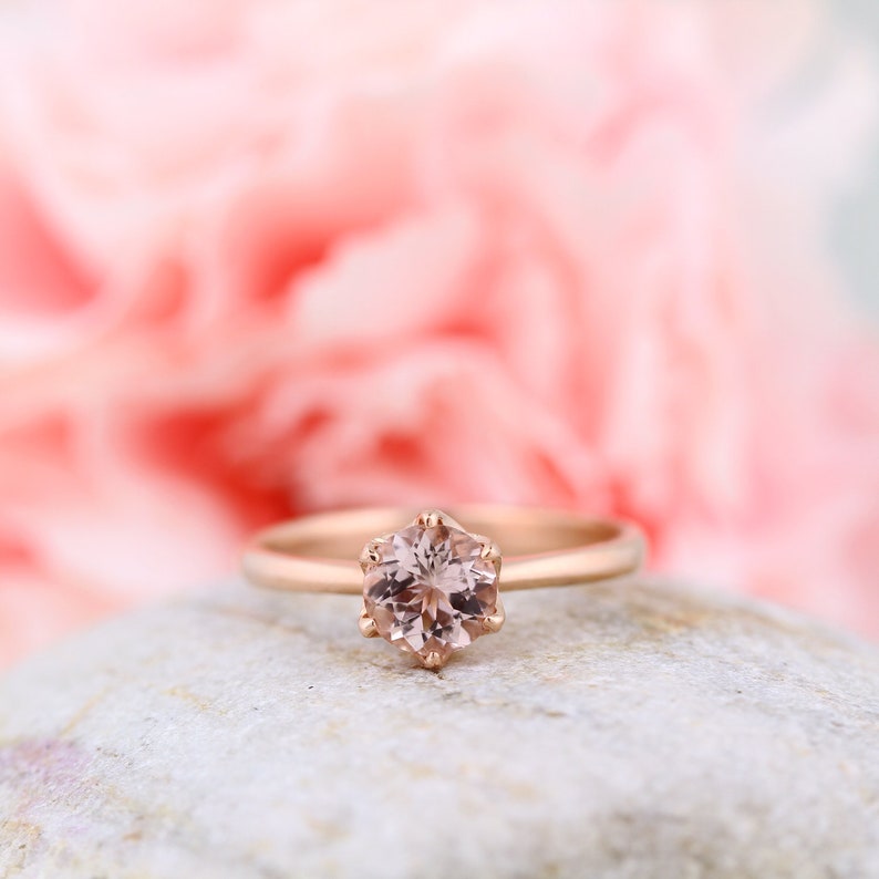 Fancy 6mm Round Morganite Ring In Solid 14K Rose Gold Gem1551 image 3