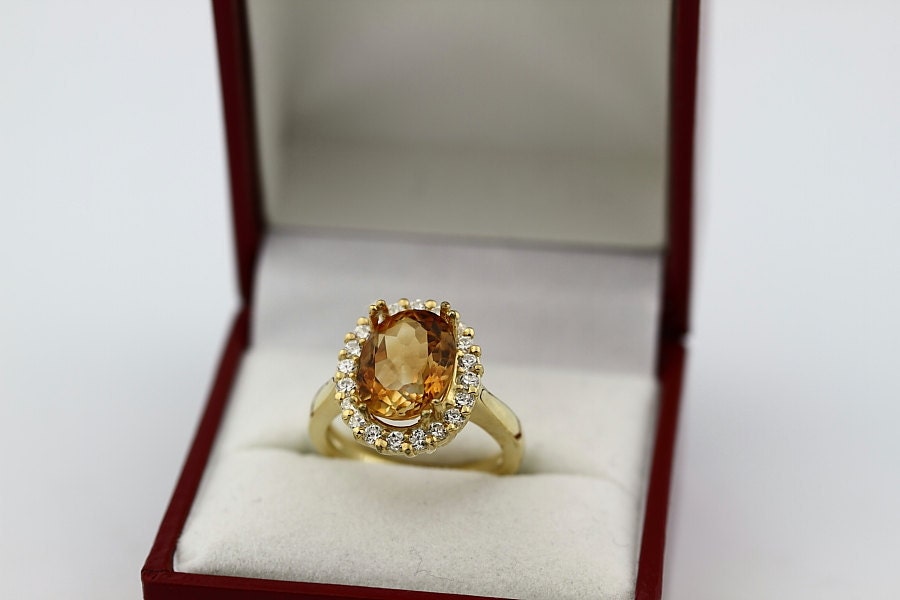 Natural Yellow Citrine Solid 14K Yellow Gold Diamond Ring | Etsy