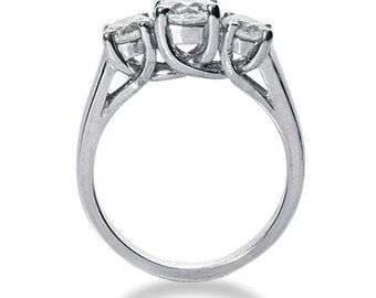 1 Ct 3 Stones Brilliant Cut Moissanite Solid 14K White Gold Trellis Style Engagement Ring ENR203