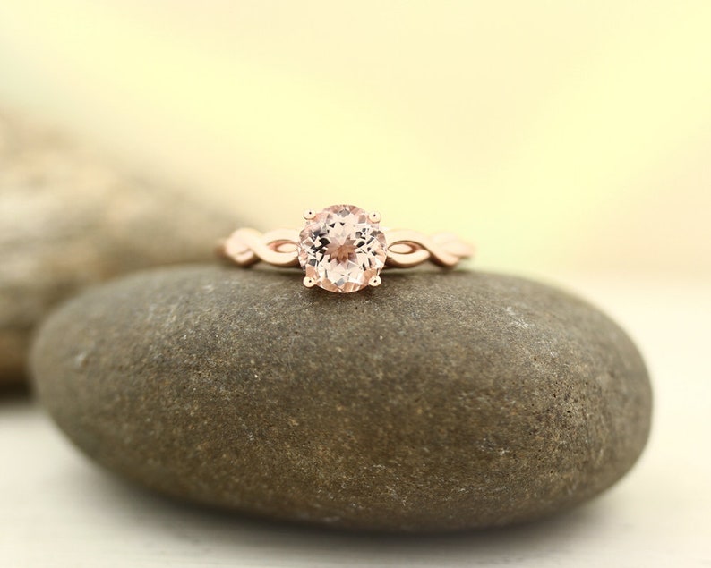 Natural morganite Infinity Style Solitaire Engagement Ring in 14K Rose Gold image 3