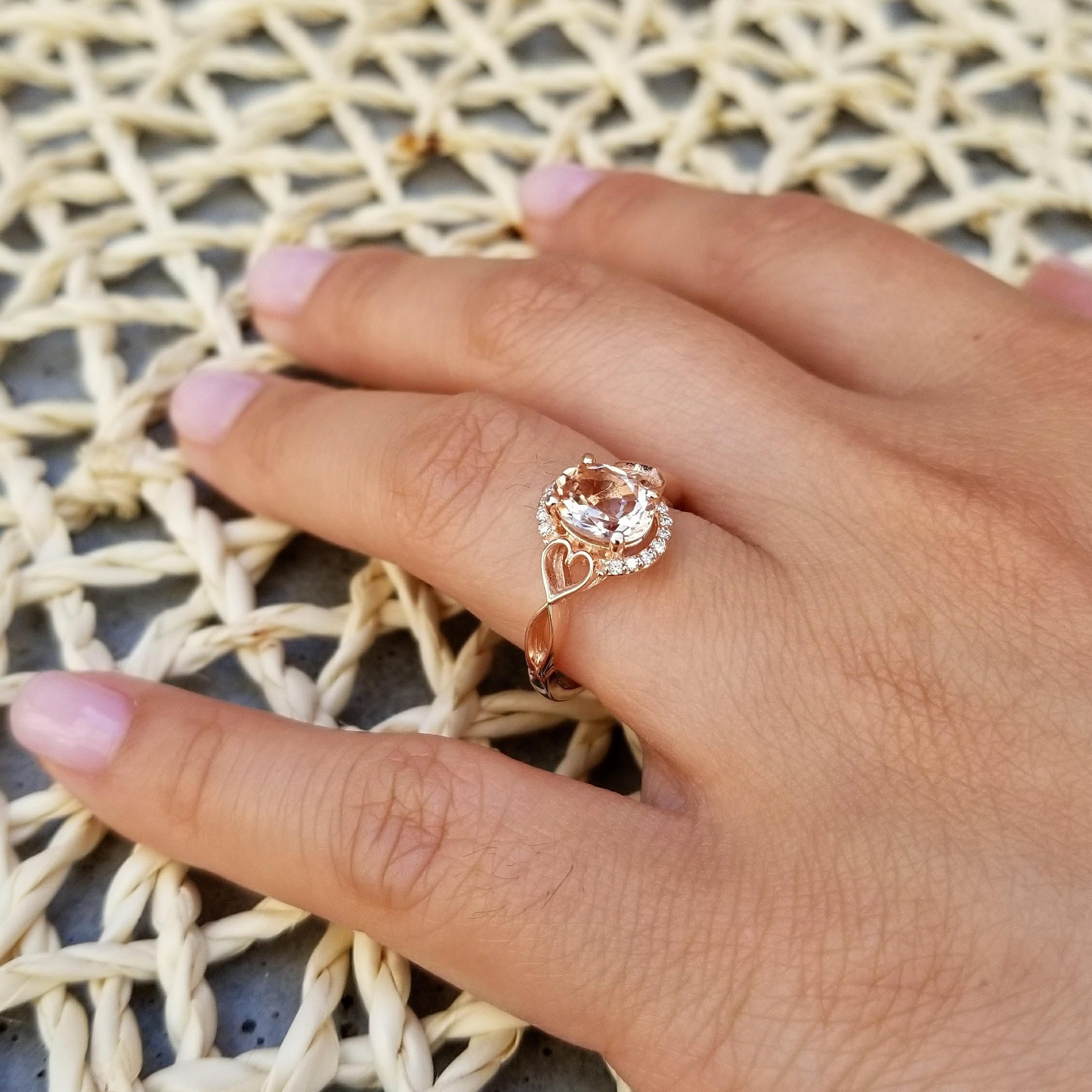 14K Halo Morganite Engagement Ring