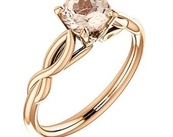 Natural morganite Infinity Style Solitaire Engagement Ring in 14K Rose Gold