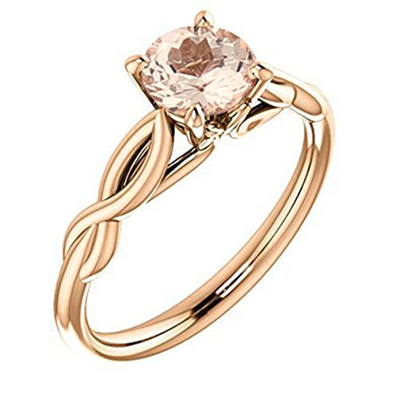 Natural morganite Infinity Style Solitaire Engagement Ring in 14K Rose Gold image 1