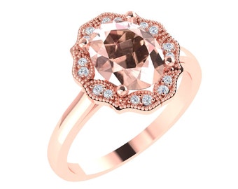 AAA Morganite Engagement Ring Diamond Wedding Ring Vintage Ring In 14k Rose Gold  Gem1477