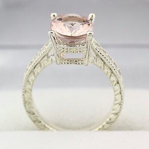Stunning Natural Morganite Solid 14K White Gold Diamond engagement Ring-antique style image 2