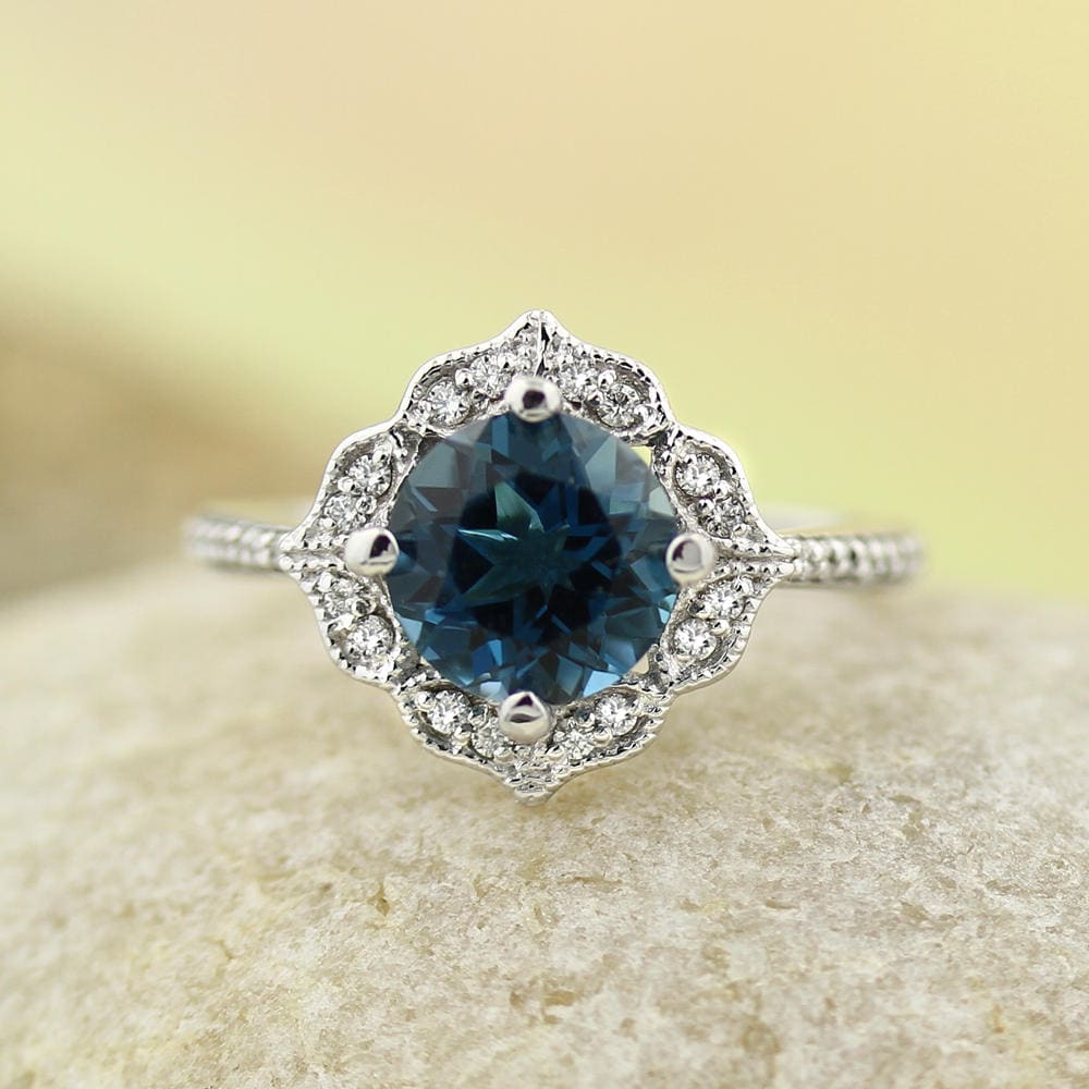 London blue topaz ring with diamonds - Freedman Jewelers