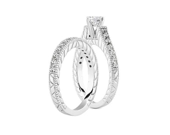 1 carat 6.5mm Round Forever Brilliant Moissanite Solid 14K White Gold Diamond Engagement  Ring set - ENS4332