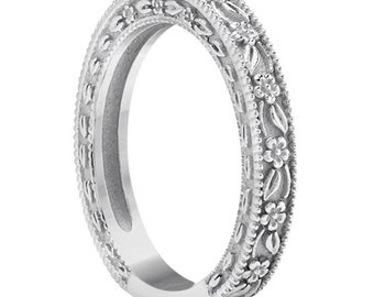 Carved Floral Designed Wedding Band  14k White   Gold ****Special for you*****-ENS4651