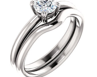 1/2 ct 5mm  Forever One (GHI) Moissanite Solid 14K White Gold   Engagement  Ring Set  - ST82792-1194