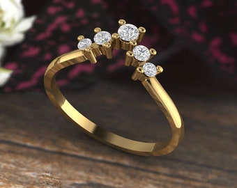 Unique Curved wedding band 14K gold Round Diamond/Moissanite wedding ring stacking matching band Bridal set Promise Gift for women