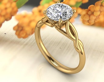 14K Gold 2.00 CT Round Moissanite (DEF) Infinity Style Engagement Ring Gift For Her