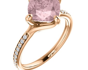 Natural AAA 8mm Antique Cushion Cut Morganite  Solid 14K rose  Gold Diamond Engagement Ring Set - ST233403