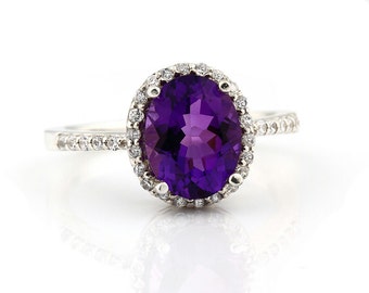 Natural Purple Amethyst   Solid 14K White Gold Diamond engagement Ring Gem11