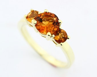 SPECIAL OFFER Stunning 1.80 cts Natural Golden Yellow Citrine Solid 14K yellow Gold 3 stone Ring