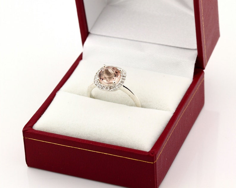 Natural AAA Pink Morganite Solid 14K White Gold Diamond engagement Halo Ring Gem873 image 3