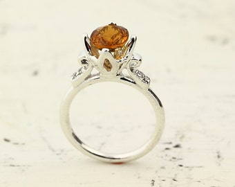 Natural Yellow Tourmaline Solid 14K White Gold Diamond Ring