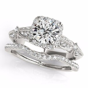 Forever One Moissanite Solid 14K White Gold Diamond Engagement Ring Set, Certified Bridal Set- OV61985