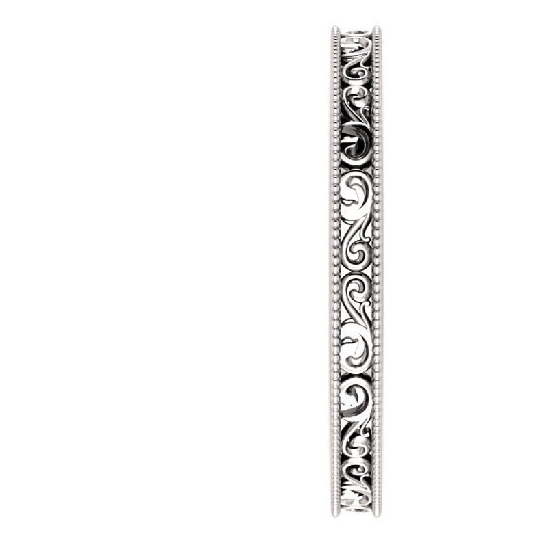 Floral Band with Millgrain Engraved Wedding band in 14kWhite Gold ST62692 Sculptural Style Eternity Band