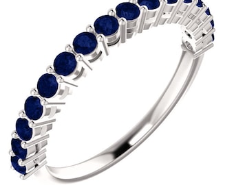 Stackable Half Eternity Blue Sapphire Wedding Band Ring   In 14k White  ,Rose or Yellow Gold  ST233089 *****On Promotion*****