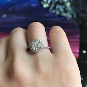 Certified 7mm Forever One Moissanite Near Colorless Engagement Ring Vintage Floral style In 14k White Gold, Gem1224 image 5