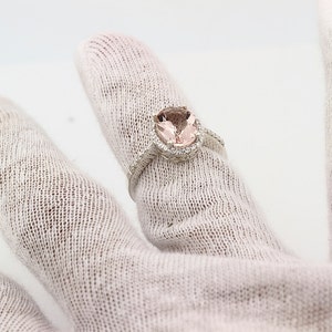 Natural 10x8mm AAA Morganite Solid 14K White Gold Diamond engagement Halo Ring Bridal set image 4