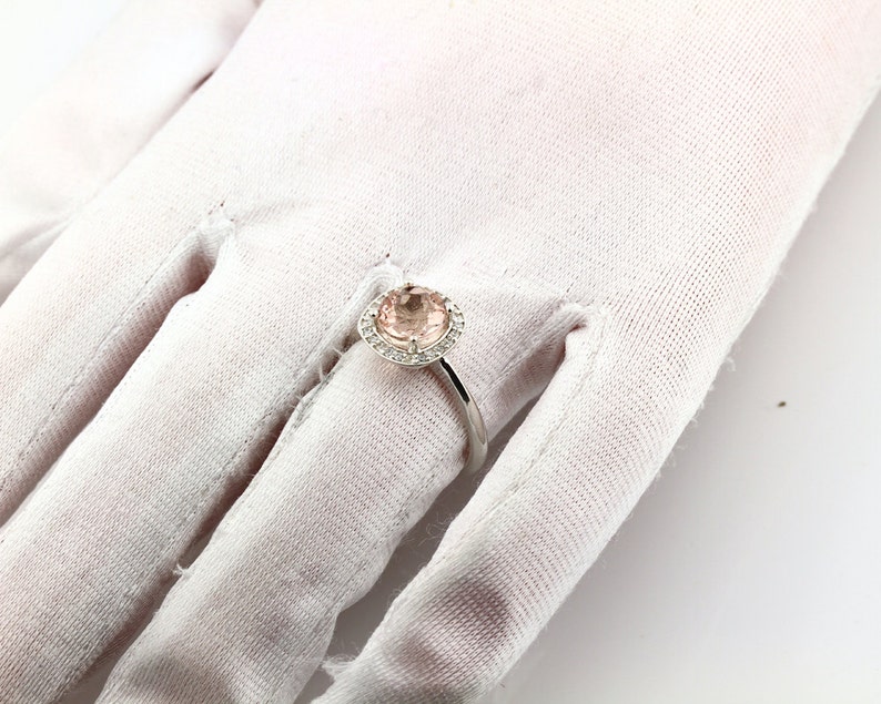 Natural AAA Pink Morganite Solid 14K White Gold Diamond engagement Halo Ring Gem873 image 5