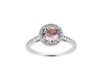 6.5mm Round Natural Morganite 14K White Gold Diamond engagement Ring ENR8904