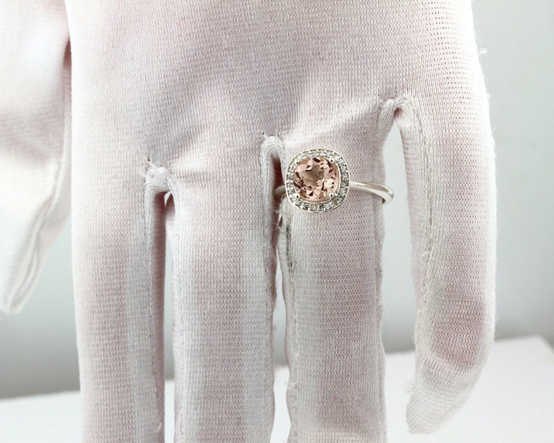 Natural AAA Pink Morganite Solid 14K White Gold Diamond engagement Halo Ring Gem873 image 4