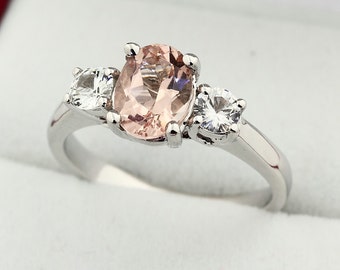 Natural  Morganite  Solid 14K White Gold white sapphire engagement Ring Gem1389