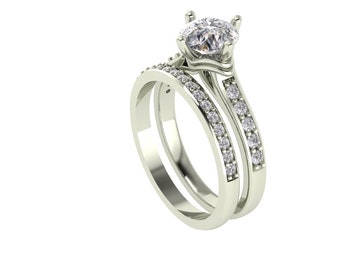 IGI Certified Lab Grown Diamond Solid 14K White Gold Engagement Ring Set/Bridal Ring Set / Wedding Ring Set