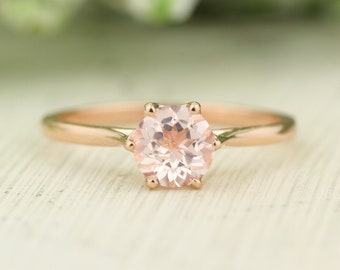 6mm Moragnite Solitaire Engagement Ring 14K Rose Gold