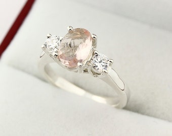 Natural  Morganite  Solid 14K White Gold white sapphire engagement Ring