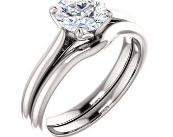 Certified  Forever One Moissanite Colorless Engagement Ring  ,Wedding band set  In 14k White Gold,ST234337(Other Center stone option