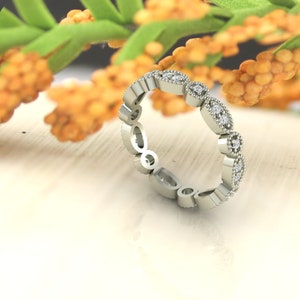 Art Deco Antique Style Diamond /Moissanite  Milgrain 14K White/Yellow/Rose Gold Full Eternity Wedding Band Ring Anniversary Ring, Gem1067