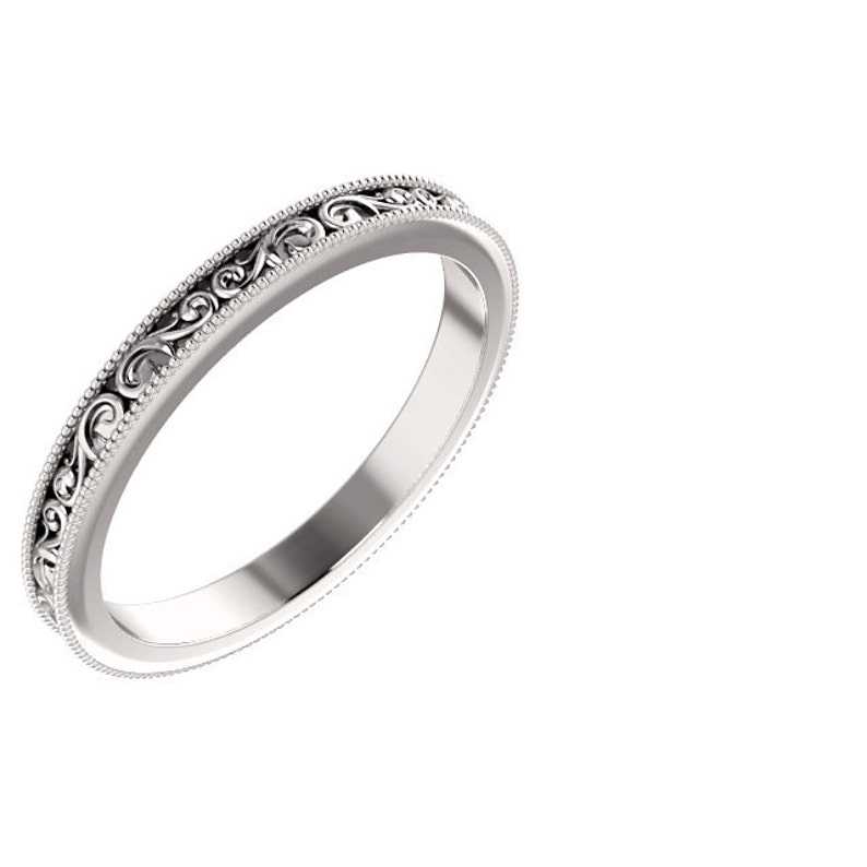 Floral Band with Millgrain Engraved Wedding band in 14kWhite Gold ST62692 Sculptural Style Eternity Band