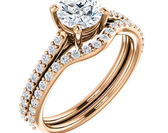 Certified center Natural White Sapphire Solid  14k Rose  gold diamond  Engagement Ring Set ST82710