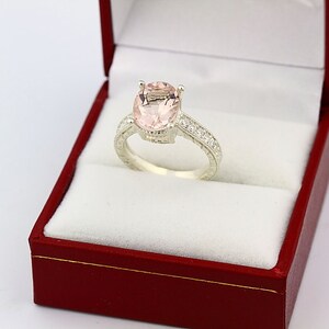 Stunning Natural Morganite Solid 14K White Gold Diamond engagement Ring-antique style image 4