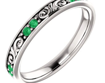 Stackable TSAVORITE  Band in 14kt White  ,Rose or Yellow Gold  Floral Sculptural GREEN GARNET Eternity Band ST233645