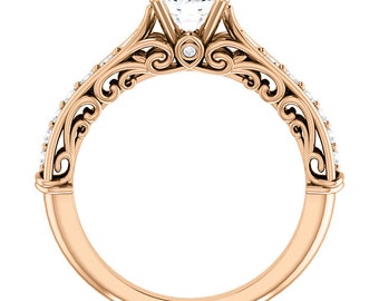 1 ct Forever One (GHI) Moissanite Solid 14K Rose  Gold Diamond Engagement Ring - ST233176R