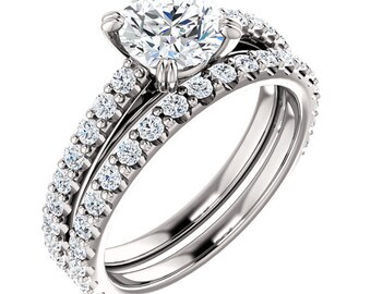 1 CT Forever One (GHI) Moissanite Solid 14K White Gold Diamond Halo Engagement  Ring set   - ST233107