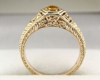 Natural Yellow Sapphire Solid 14K antique Yellow Gold Ring
