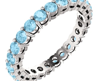 Stackable Classic Aquamarine  Eternity Band Ring in 14kt White  ,Rose or Yellow Gold  ST233091   *****On Promotion*****