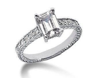 1.00 carat 7x5mm Emerald Cut Forever One (GHI) Moissanite Diamond Vintage Engagement Ring ENR768